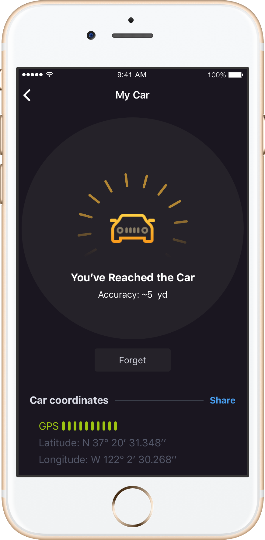 Live compass guiding user back to parked car